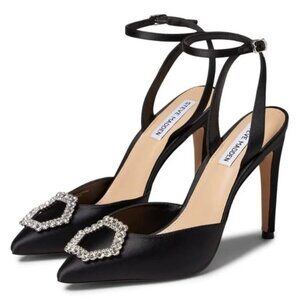 STEVE MADDEN AMORY Women's Embellished Pointed Toe Heel Pumps Black Satin Size 9